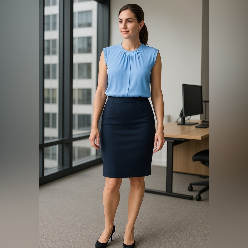 Hugo Boss Sleeveless pleated front Light Blue Blouse medium.